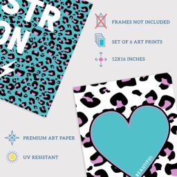 Wee Blue Coo Pack of 6 Leopard Pattern & Bold Shapes Turquoise & Purple Beautiful Bright Strong Typography Unframed Wall Art Living Room Prints Set - thumbnail 4