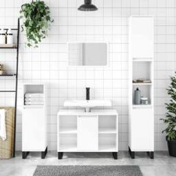 Berkfield Home Durable Bathroom Cabinet High Gloss White 80x33x60 cm Engineered Wood - Size: 80 x 33 x 60 cm - thumbnail 2