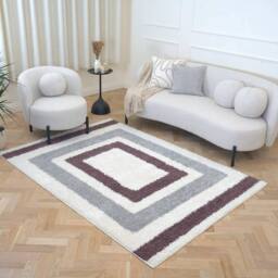 THE RUGS Moodi Border Design Shaggy Soft High Pile Living Room Rug & Runner in Purple - Size: 120 cm diameter - thumbnail 8