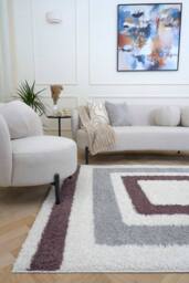 THE RUGS Moodi Border Design Shaggy Soft High Pile Living Room Rug & Runner in Purple - Size: 120 cm diameter - thumbnail 2