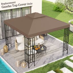 OUTSUNNY 3(m) 2 Tier Garden Gazebo Top Cover Replacement Canopy Roof in Bronze - thumbnail 1