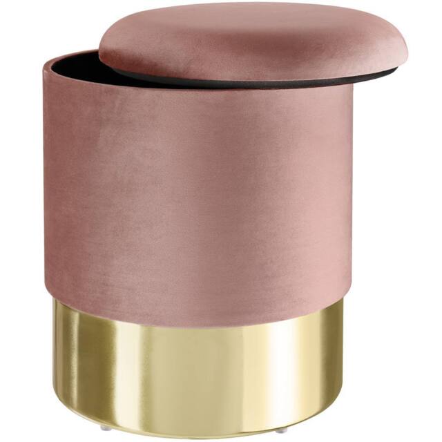 tectake Stool Sarina - Round, Padded, Velvet Look, Large Storage Space in Rose - image 1