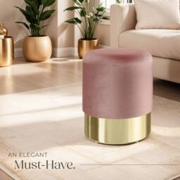 tectake Stool Sarina - Round, Padded, Velvet Look, Large Storage Space in Rose - thumbnail 9