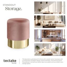 tectake Stool Sarina - Round, Padded, Velvet Look, Large Storage Space in Rose - thumbnail 7