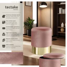 tectake Stool Sarina - Round, Padded, Velvet Look, Large Storage Space in Rose - thumbnail 2