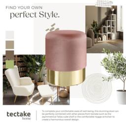 tectake Stool Sarina - Round, Padded, Velvet Look, Large Storage Space in Rose - thumbnail 8
