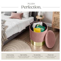 tectake Stool Sarina - Round, Padded, Velvet Look, Large Storage Space in Rose - thumbnail 3
