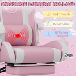 Rattantree Gaming Chair with Cat Ears & Massage Lumbar Support, for Girls with Footrest, Headrest & Recline in Pink - thumbnail 5