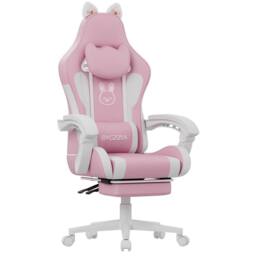Rattantree Gaming Chair with Cat Ears & Massage Lumbar Support, for Girls with Footrest, Headrest & Recline in Pink - thumbnail 1