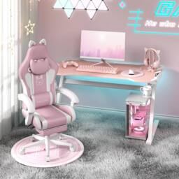 Rattantree Gaming Chair with Cat Ears & Massage Lumbar Support, for Girls with Footrest, Headrest & Recline in Pink - thumbnail 8
