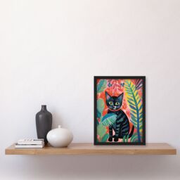 Artery8 Henri Matisse Style Black Cat In The Jungle Acrylic Painting Art Print Framed Poster Wall Decor - Size: A4 - thumbnail 4