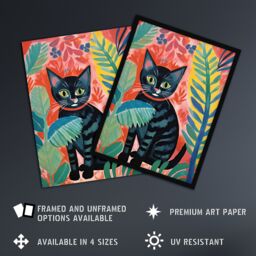 Artery8 Henri Matisse Style Black Cat In The Jungle Acrylic Painting Art Print Framed Poster Wall Decor - Size: A4 - thumbnail 2