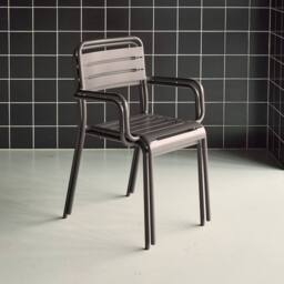 sweeek Pair Of Steel & Stackable Garden Armchairs in Grey - thumbnail 4