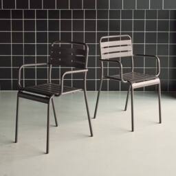 sweeek Pair Of Steel & Stackable Garden Armchairs in Grey - thumbnail 3