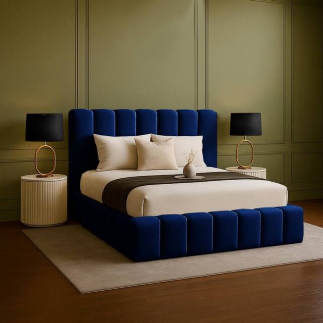 Desire Deco Plush Velvet Upholstered Daisy Bed Frame, Double King Super King in Blue - image 1