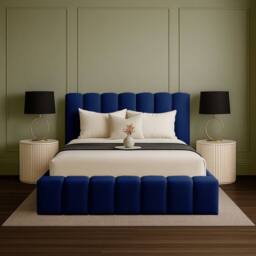 Desire Deco Plush Velvet Upholstered Daisy Bed Frame, Double King Super King in Blue - thumbnail 2