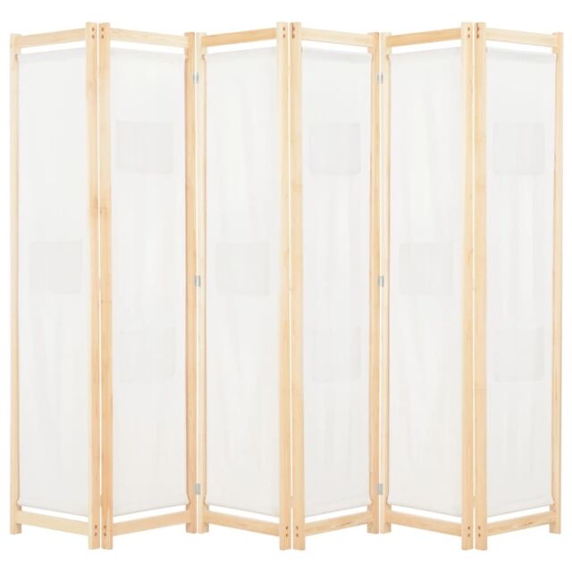 Berkfield Home 6-Panel Room Divider Cream 240x170x4 cm Fabric in Beige - Size: 240 x 170 x 4 cm - image 1