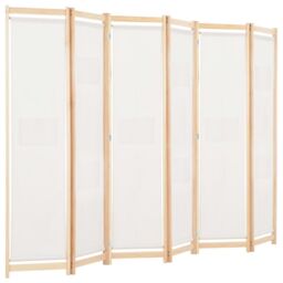 Berkfield Home 6-Panel Room Divider Cream 240x170x4 cm Fabric in Beige - Size: 240 x 170 x 4 cm - thumbnail 3