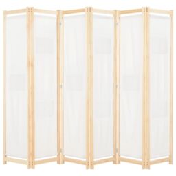 Berkfield Home 6-Panel Room Divider Cream 240x170x4 cm Fabric in Beige - Size: 240 x 170 x 4 cm
