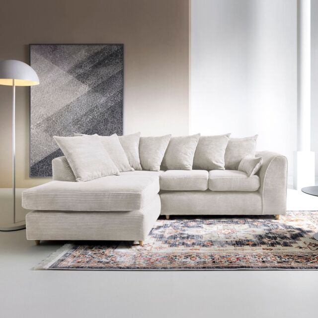 Abakus Direct Jumbo Cord Corner Sofa Left Hand in White - image 1
