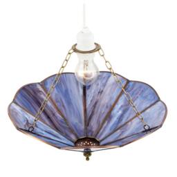 Happy Homewares Classic Coloured Tiffany Glass Easy Fit Pendant Shade with Brass Trims in Blue - Size: 14 inches - thumbnail 3