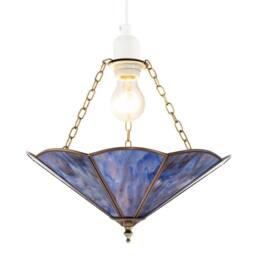 Happy Homewares Classic Coloured Tiffany Glass Easy Fit Pendant Shade with Brass Trims in Blue - Size: 14 inches - thumbnail 2
