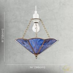 Happy Homewares Classic Coloured Tiffany Glass Easy Fit Pendant Shade with Brass Trims in Blue - Size: 14 inches - thumbnail 7