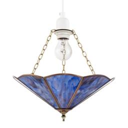 Happy Homewares Classic Coloured Tiffany Glass Easy Fit Pendant Shade with Brass Trims in Blue - Size: 14 inches