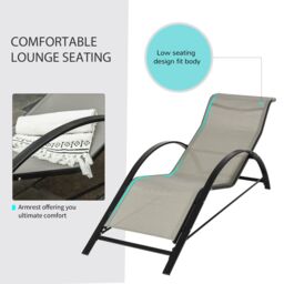 OUTSUNNY 3 Pieces Lounge Chair Set Garden Sunbathing Chair w/ Table in Grey - thumbnail 4
