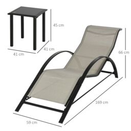 OUTSUNNY 3 Pieces Lounge Chair Set Garden Sunbathing Chair w/ Table in Grey - thumbnail 3