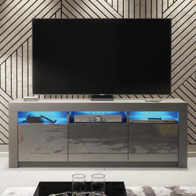 Creative Furniture Shine TV Unit 160cm - A Bright & Stylish Cabinet with Gloss Doors & LED Lights in Dark Grey - image 1