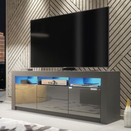 Creative Furniture Shine TV Unit 160cm - A Bright & Stylish Cabinet with Gloss Doors & LED Lights in Dark Grey - thumbnail 4