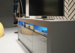Creative Furniture Shine TV Unit 160cm - A Bright & Stylish Cabinet with Gloss Doors & LED Lights in Dark Grey - thumbnail 5