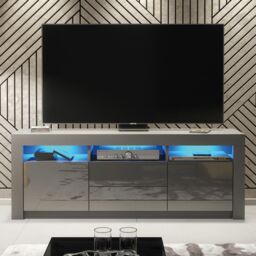 Creative Furniture Shine TV Unit 160cm - A Bright & Stylish Cabinet with Gloss Doors & LED Lights in Dark Grey