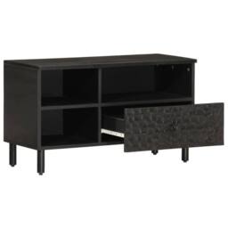 Berkfield Home TV Cabinet Black 80x33x46 cm Solid Wood Mango - Size: 80 x 33 x 46 cm - thumbnail 1