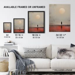 Artery8 Wall Art Print Alone with the Sea Minimalist Misty Seascape Sunset Framed - Size: A4 - thumbnail 3