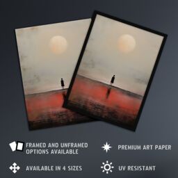 Artery8 Wall Art Print Alone with the Sea Minimalist Misty Seascape Sunset Framed - Size: A4 - thumbnail 2