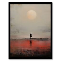 Artery8 Wall Art Print Alone with the Sea Minimalist Misty Seascape Sunset Framed - Size: A4 - thumbnail 1