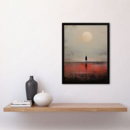 Artery8 Wall Art Print Alone with the Sea Minimalist Misty Seascape Sunset Framed - Size: A4 - thumbnail 4
