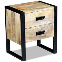 Berkfield Home Side Table with 2 Drawers Solid Mango Wood 43x33x51 cm in Brown - Size: 43 x 33 x 51 cm - thumbnail 1