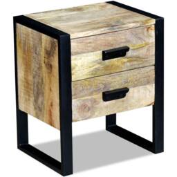 Berkfield Home Side Table with 2 Drawers Solid Mango Wood 43x33x51 cm in Brown - Size: 43 x 33 x 51 cm - thumbnail 2