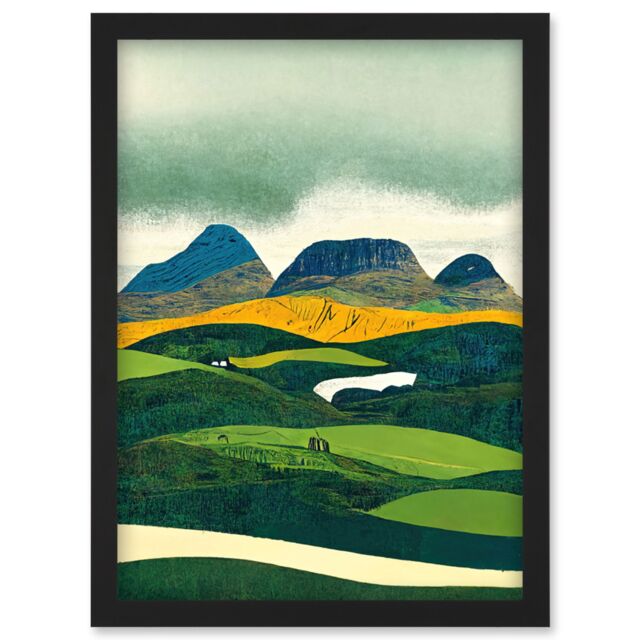 Artery8 Scottish Highland Munros Landscape Linocut Artwork Framed Wall Art Print A4 in Black - image 1