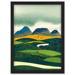 Artery8 Scottish Highland Munros Landscape Linocut Artwork Framed Wall Art Print A4 in Black - thumbnail 1