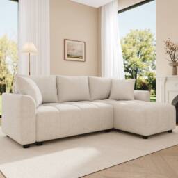 BTM 3 Seater L Shaped Sofa Chenille Upholstered Corner Sofa Couch in Beige - thumbnail 2