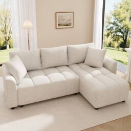 BTM 3 Seater L Shaped Sofa Chenille Upholstered Corner Sofa Couch in Beige - thumbnail 1