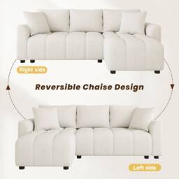 BTM 3 Seater L Shaped Sofa Chenille Upholstered Corner Sofa Couch in Beige - thumbnail 5