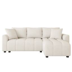 BTM 3 Seater L Shaped Sofa Chenille Upholstered Corner Sofa Couch in Beige - thumbnail 7