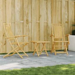 Berkfield Home 3 Piece Bistro Set Bamboo in Tan - thumbnail 2