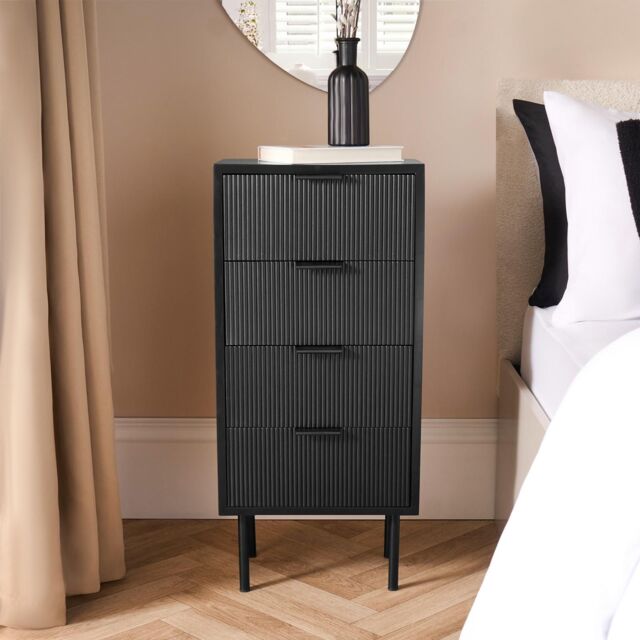 OHS Ribbed 4-Drawer Unit Engineered Wood Cabinet Storage in Black - image 1