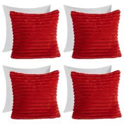 OHS 4 x Faux Fur Thick Rib Filled Cushion Covers in Red - Size: 45 cm x 45 cm - thumbnail 1